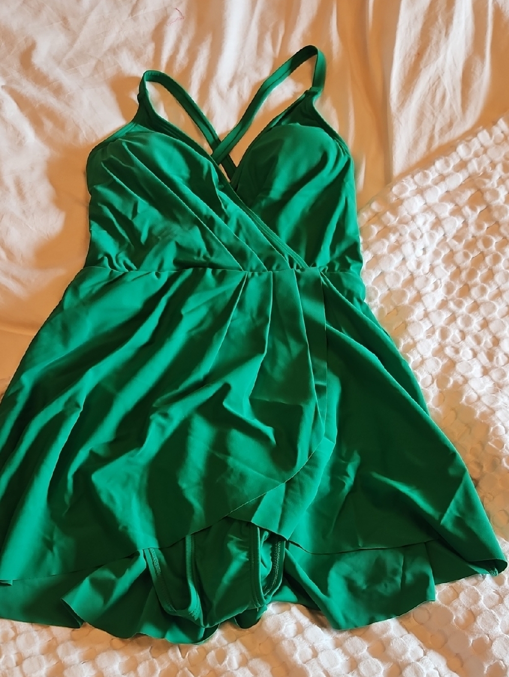 Green Swimdress with Cross-Back Straps
